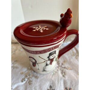 St. Nicholas Square Yuletide Warm Wishes Mug With Cardinal Lid